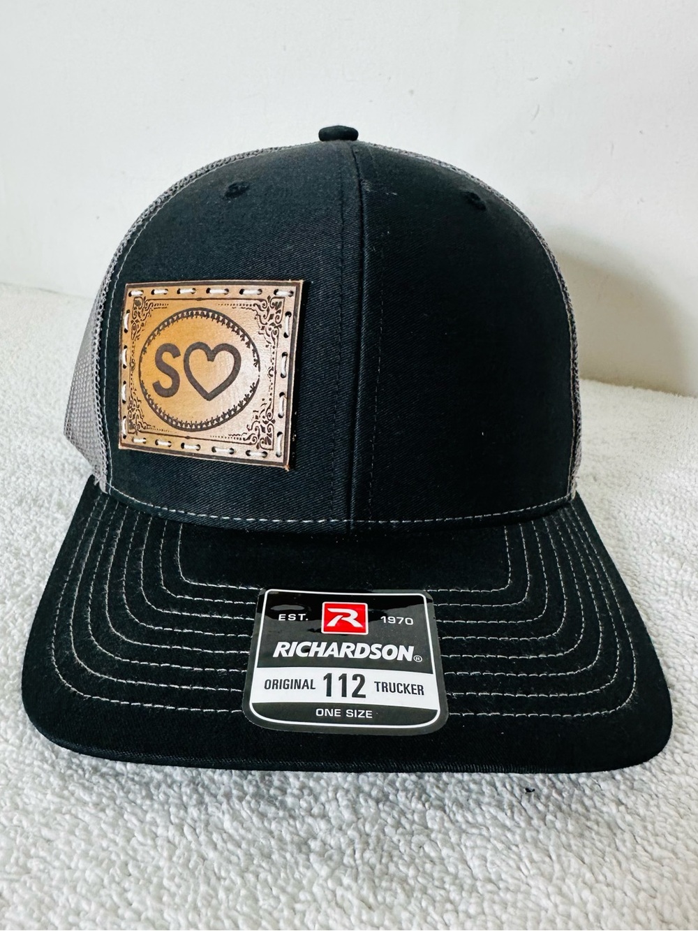 Richardson 112 Cowgirl Chic S Heart Leather Patch Black Mesh Back Snap Back Hat